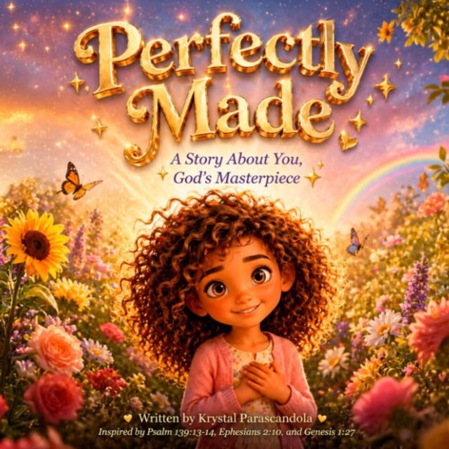 Cover of Perfectly Made showing Mia surrounded by flowers, butterflies, and a rainbow